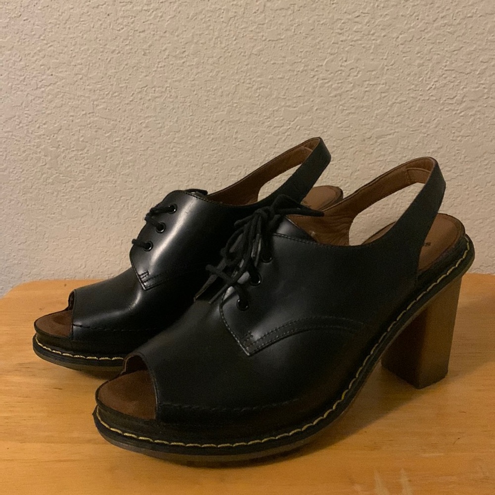 Dr Martens Black Heels Leather Lace Up Peep toe Tara